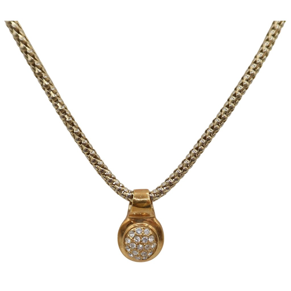 Vintage Roman Gold Tone Pave Rhinestone Pendant Necklace 175 Snake Chain 18$